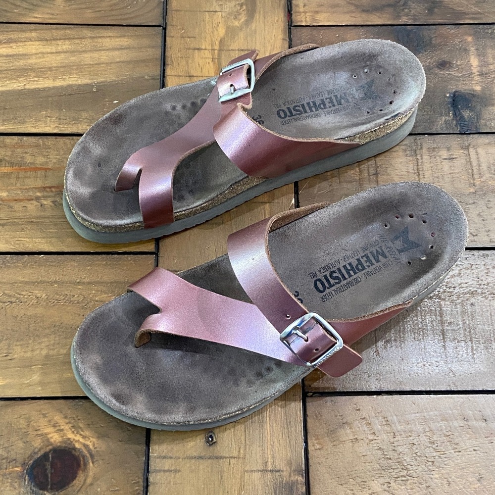 Mephisto‎ Helen Metallic Rose Gold Leather Cork Footbed Sandals Womens 36